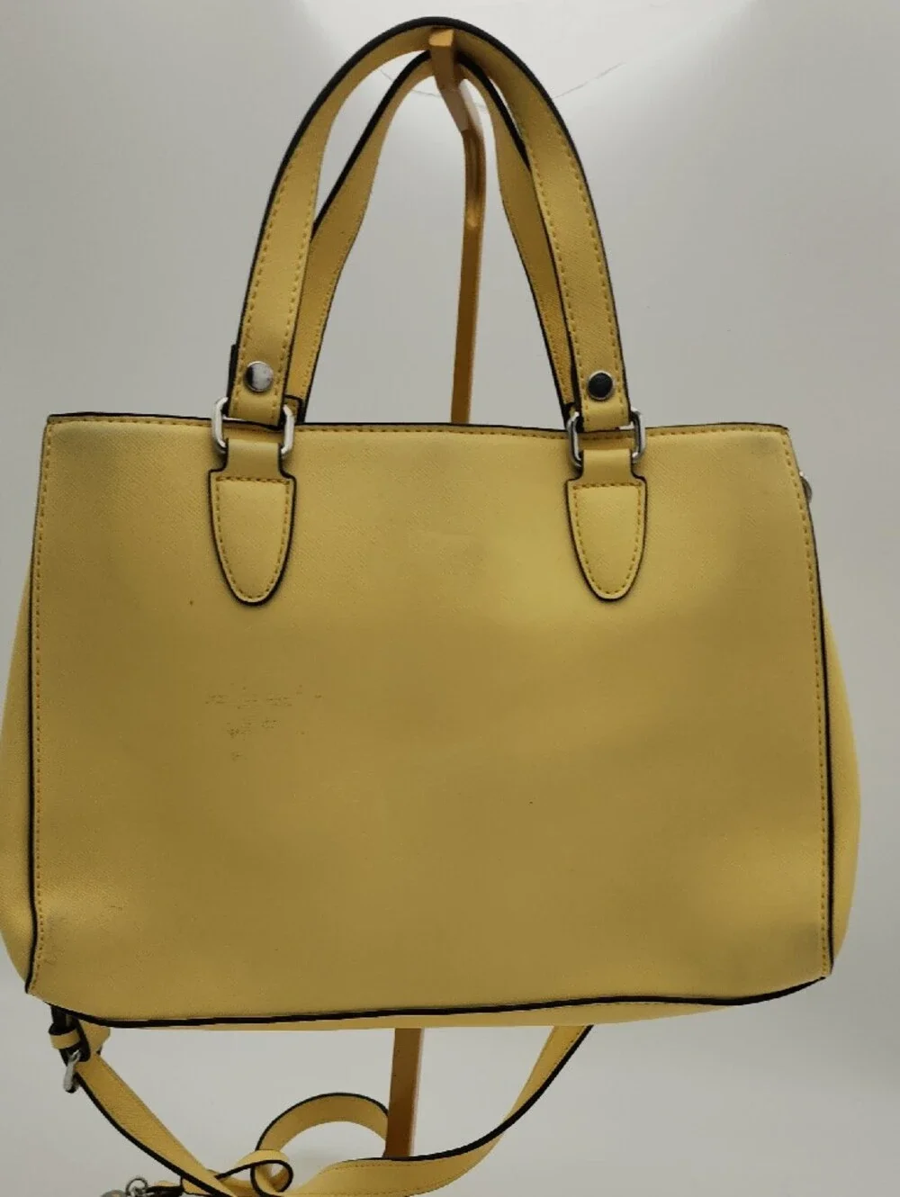 GUESS Yellow Structured Saffiano Satchel with Detachable Strap
